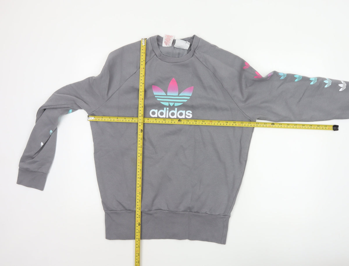 Adidas Girls Grey 14-15 Years Pullover Sweatshirt Trefoil Logo