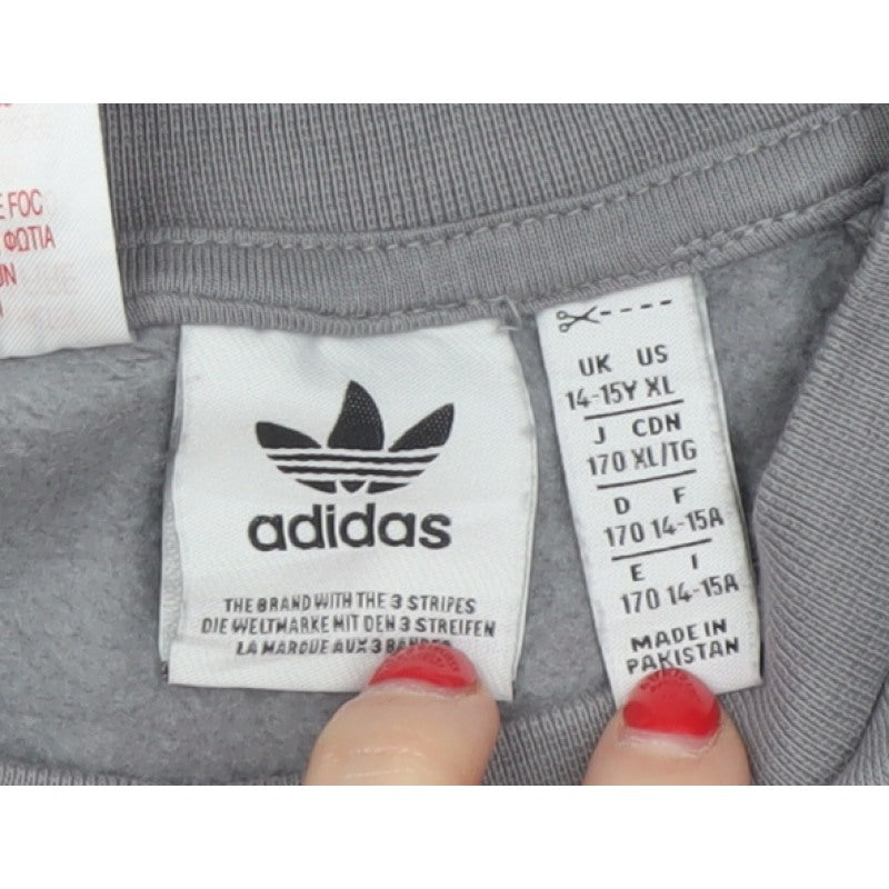 Adidas Girls Grey 14-15 Years Pullover Sweatshirt Trefoil Logo