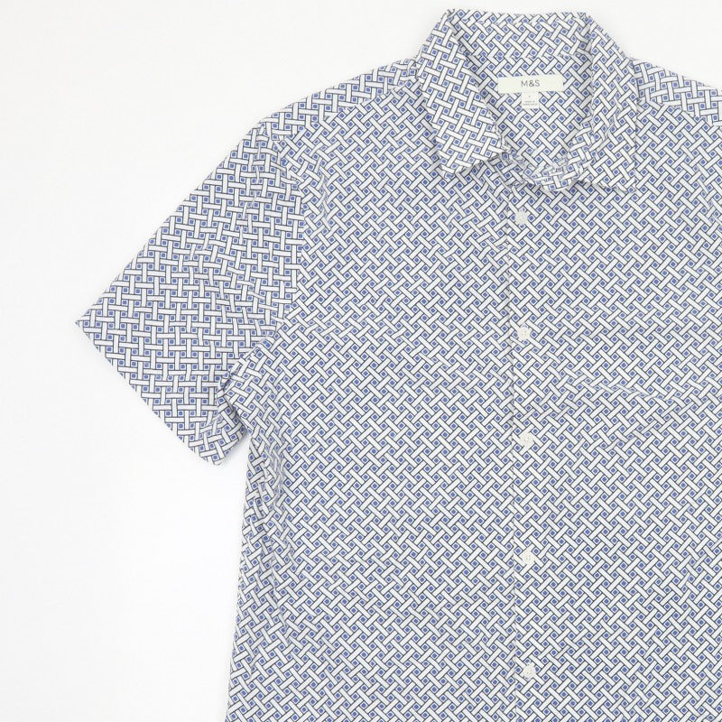 Marks and Spencer Men Multicoloured L Geometric Short Sleeve Shirt