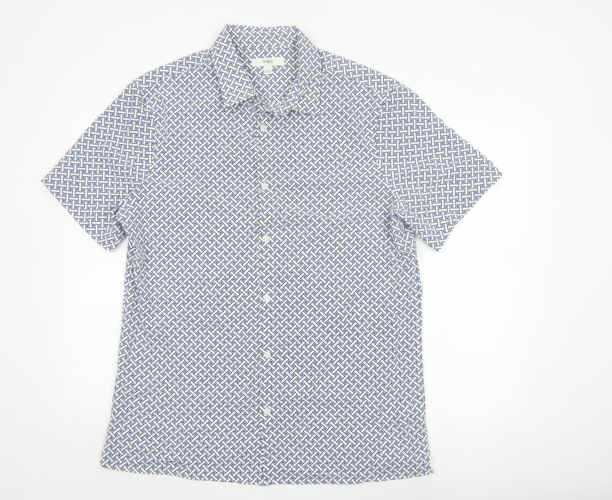 Marks and Spencer Men Multicoloured L Geometric Short Sleeve Shirt