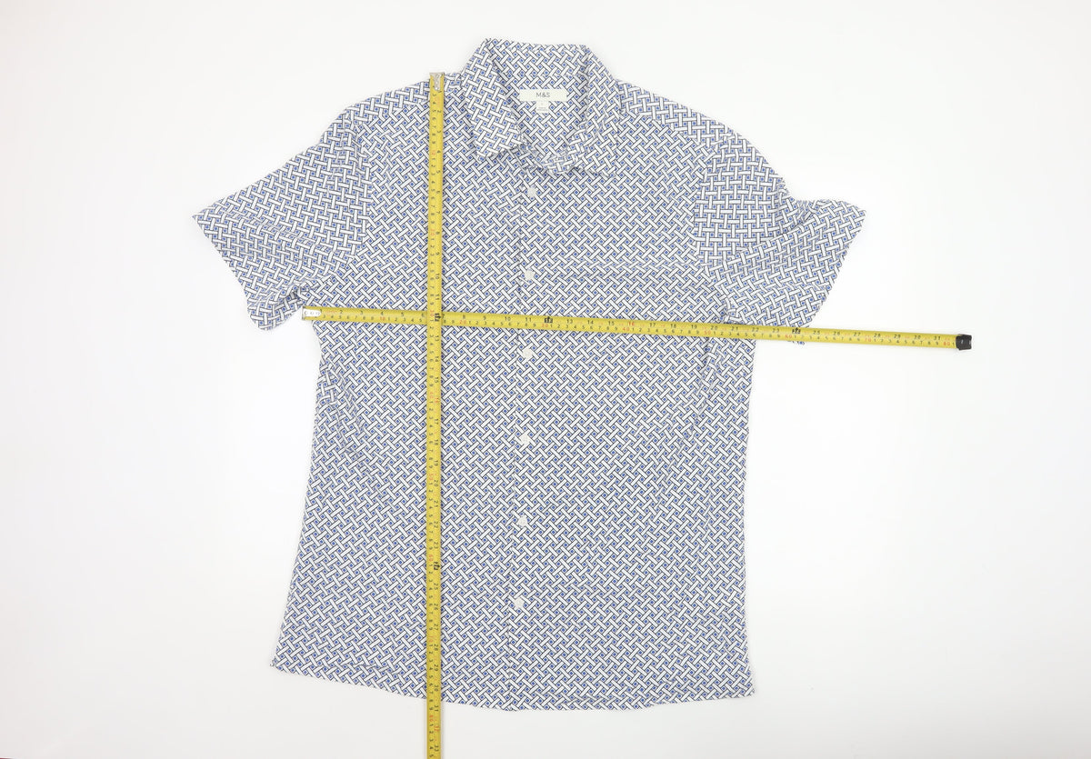 Marks and Spencer Men Multicoloured L Geometric Short Sleeve Shirt