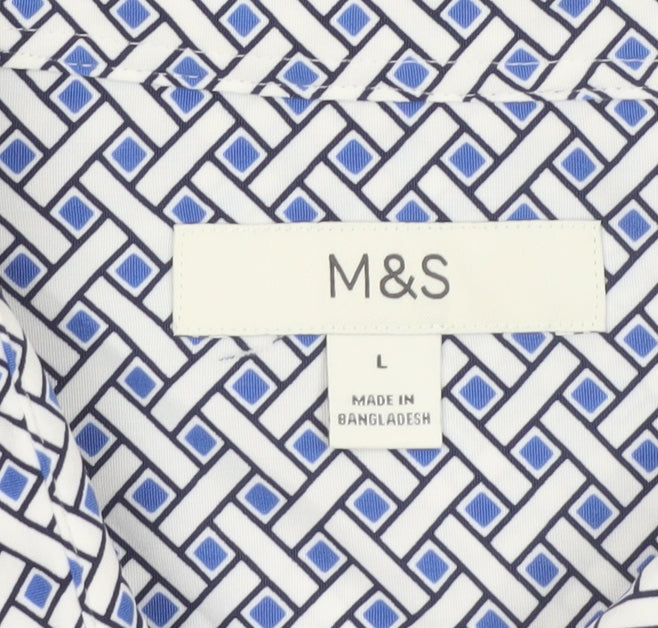 Marks and Spencer Men Multicoloured L Geometric Short Sleeve Shirt