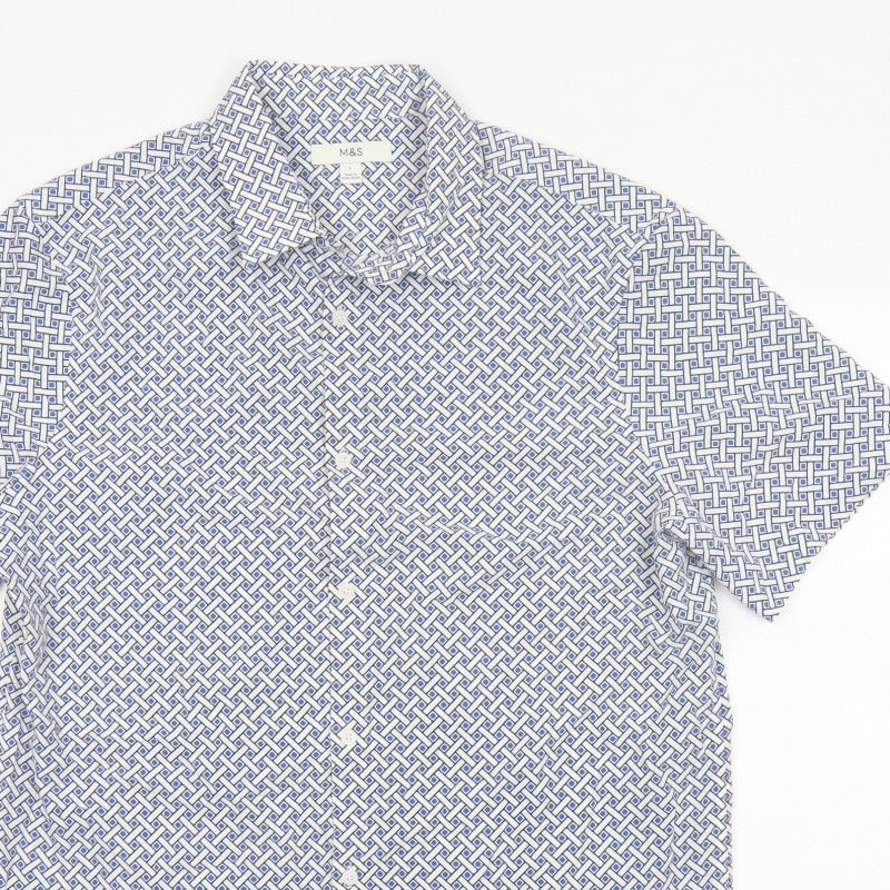 Marks and Spencer Men Multicoloured L Geometric Short Sleeve Shirt
