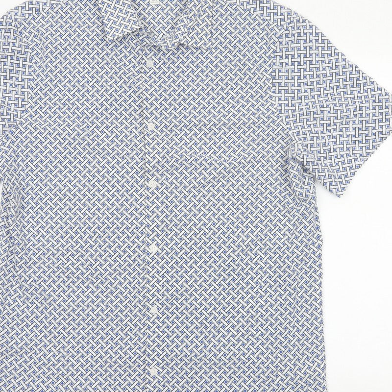 Marks and Spencer Men Multicoloured L Geometric Short Sleeve Shirt