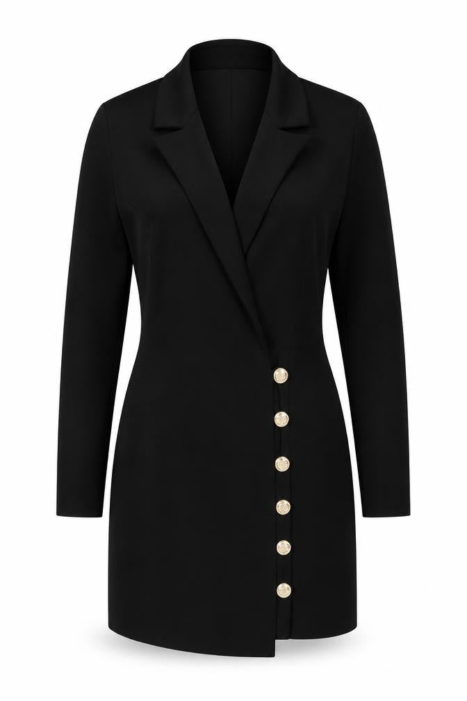 Boohoo Women Black UK 10 Gold Button Collared Jacket Dress