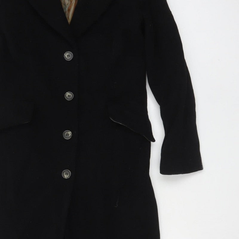 Kookai Women’s Black UK 10 Long Overcoat Buttoned Lined Classic