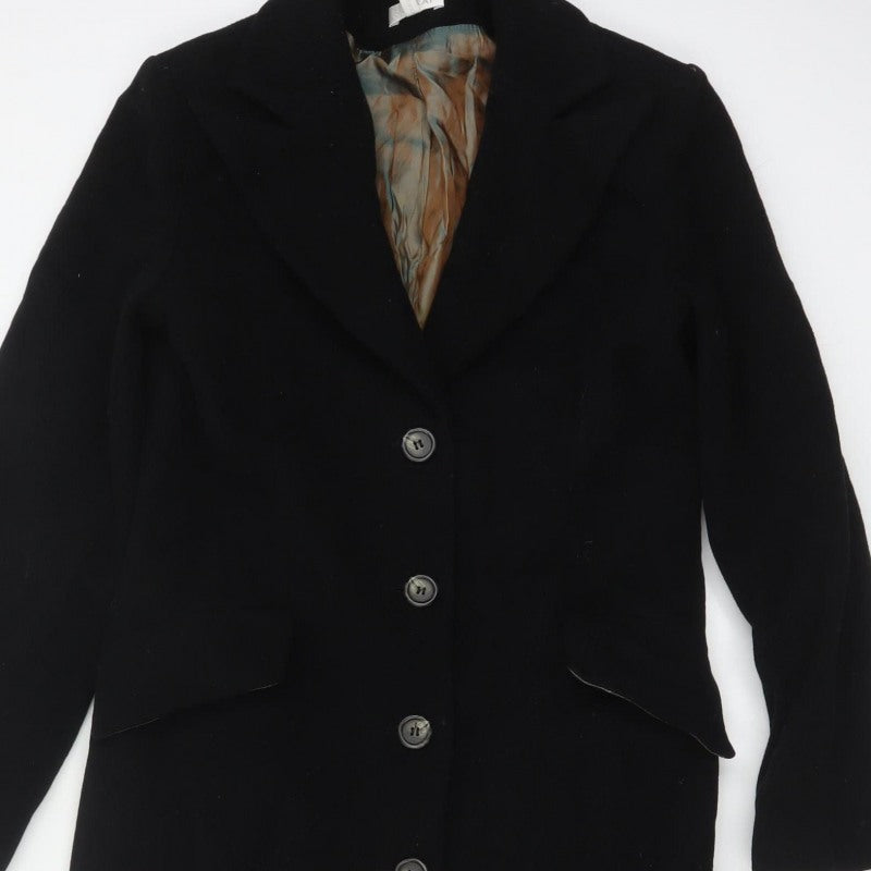 Kookai Women’s Black UK 10 Long Overcoat Buttoned Lined Classic