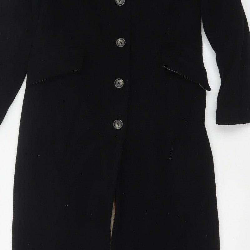 Kookai Women’s Black UK 10 Long Overcoat Buttoned Lined Classic