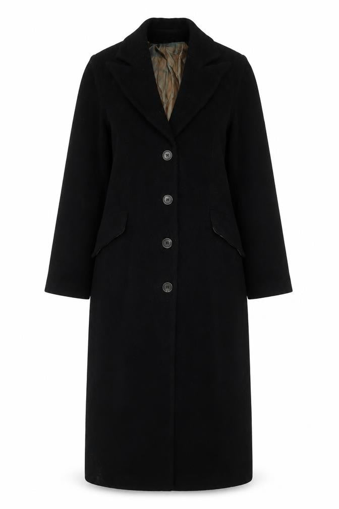 Kookai Women’s Black UK 10 Long Overcoat Buttoned Lined Classic