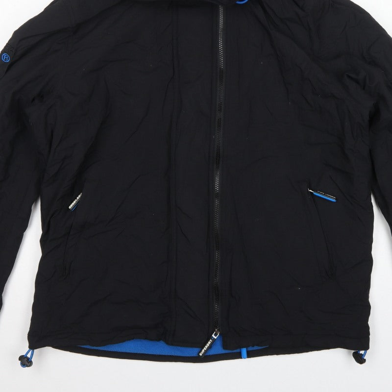 Superdry Men’s Black 2XL Hooded Windbreaker Jacket Blue Trim