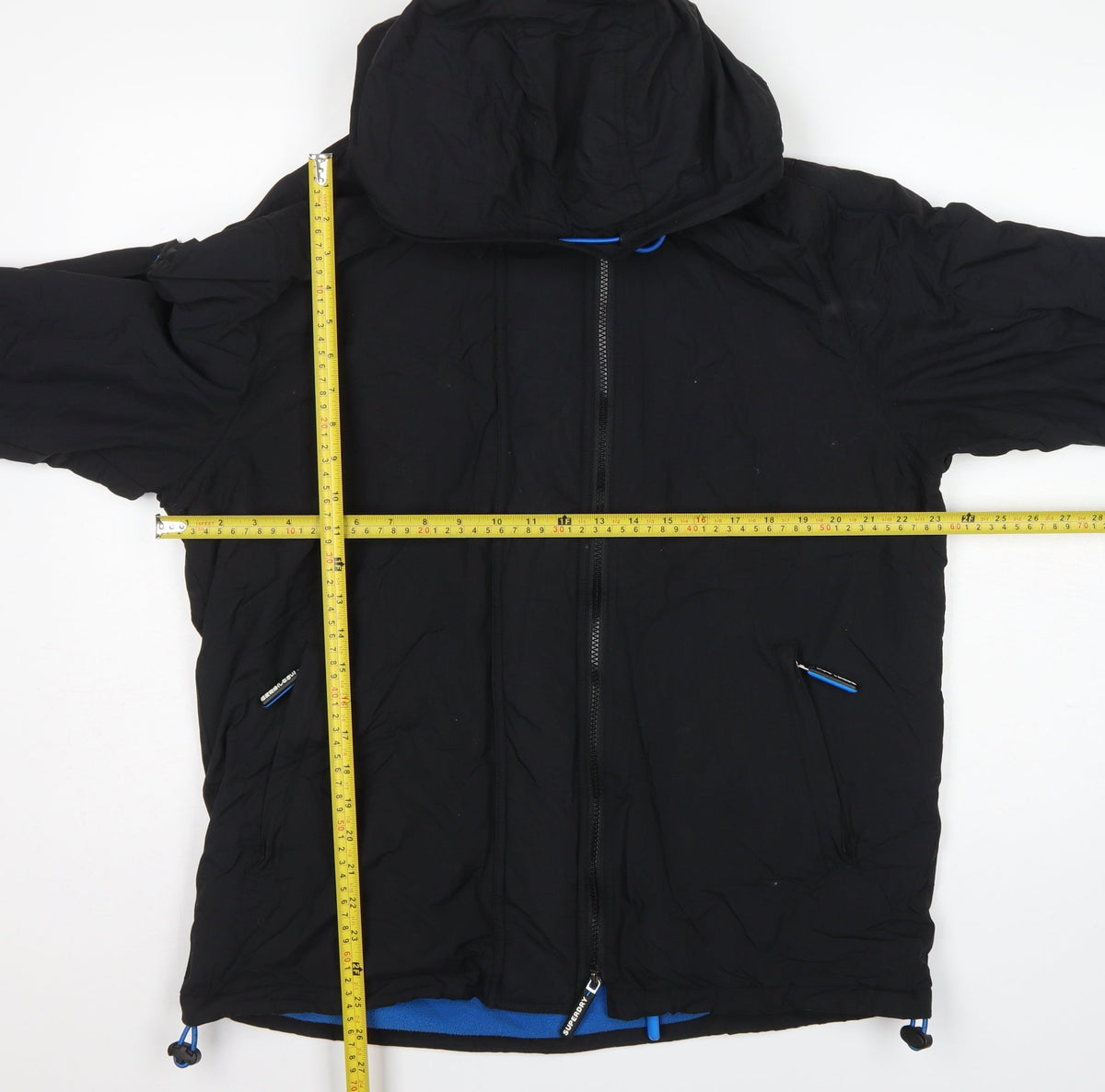 Superdry Men’s Black 2XL Hooded Windbreaker Jacket Blue Trim