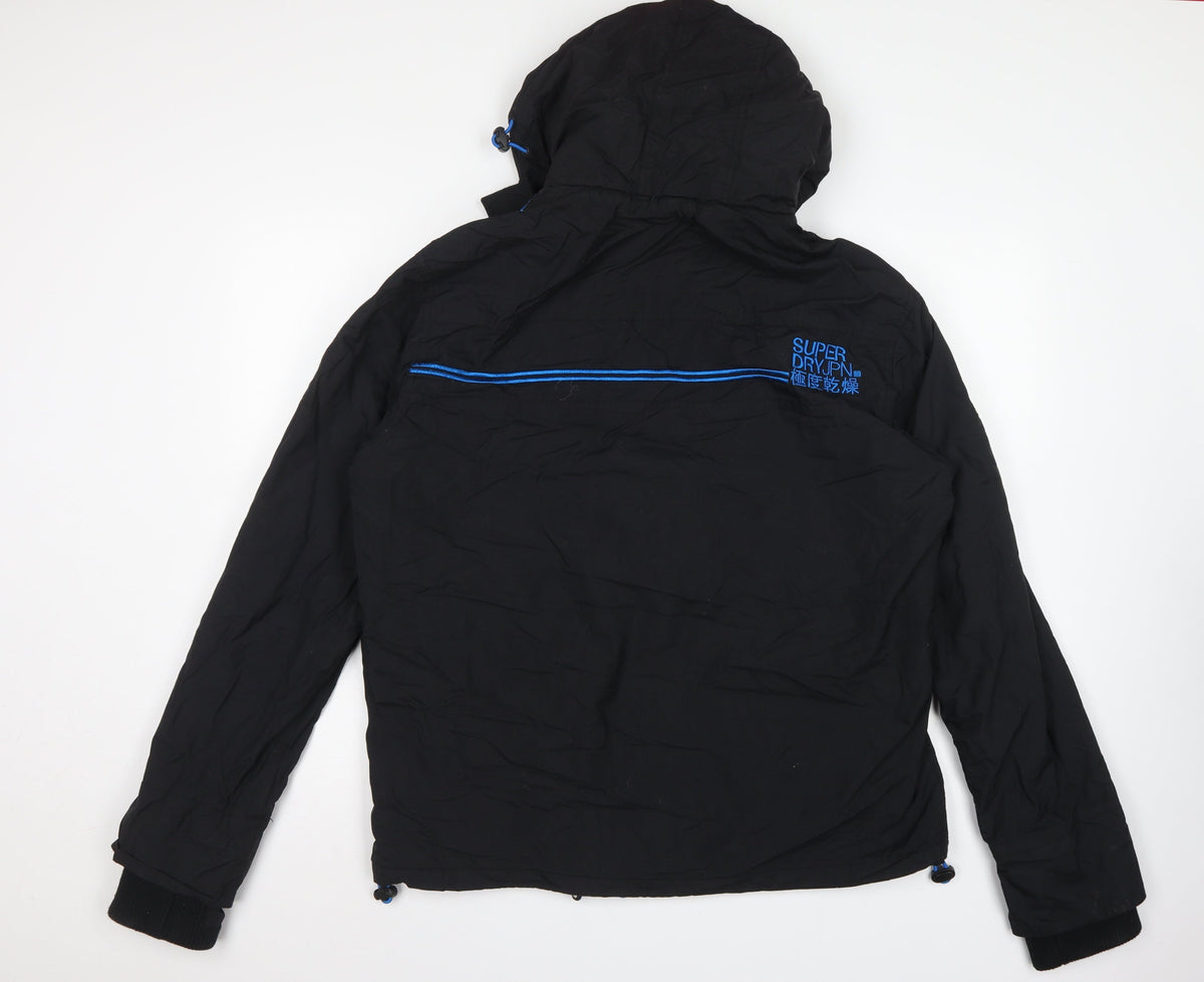 Superdry Men’s Black 2XL Hooded Windbreaker Jacket Blue Trim