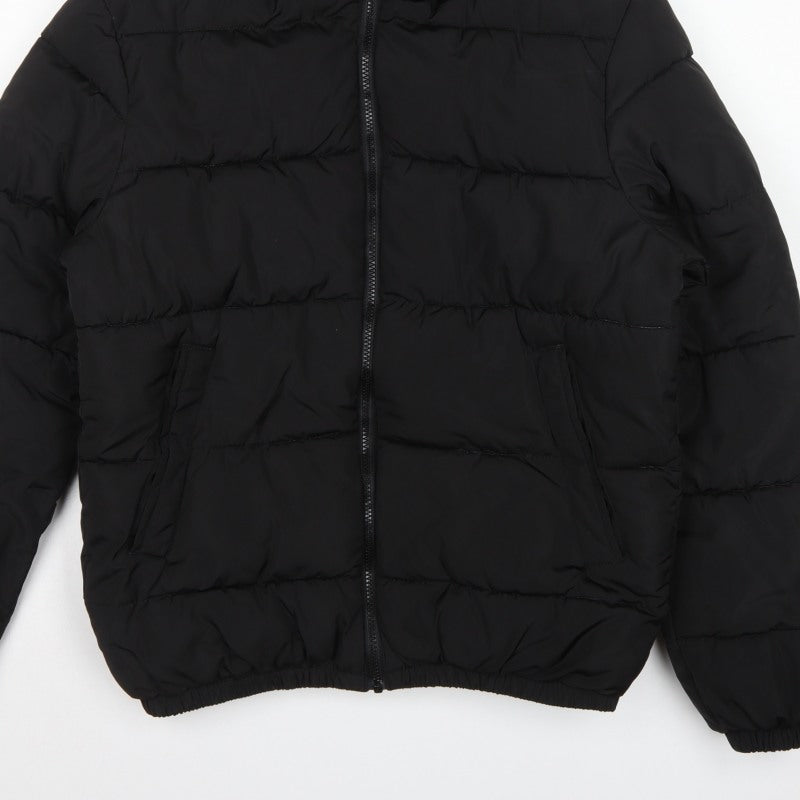 H&M Men's Black S Hooded Puffer Jacket Quilted Full Zip
