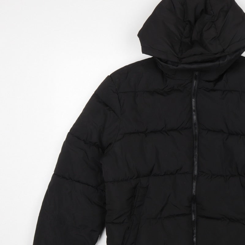 H&M Men's Black S Hooded Puffer Jacket Quilted Full Zip