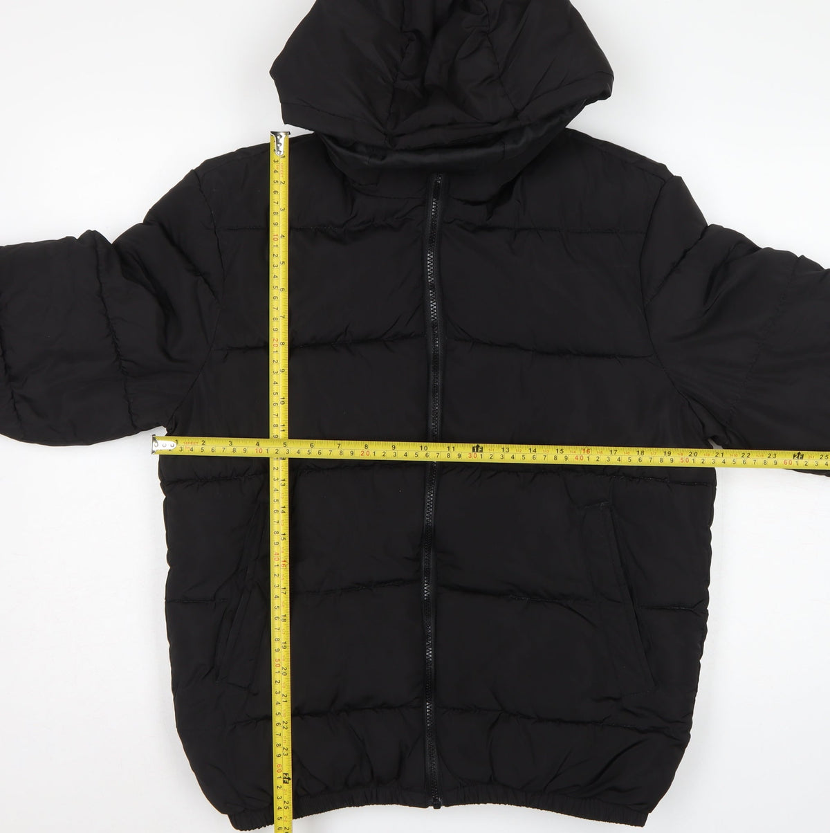 H&M Men's Black S Hooded Puffer Jacket Quilted Full Zip