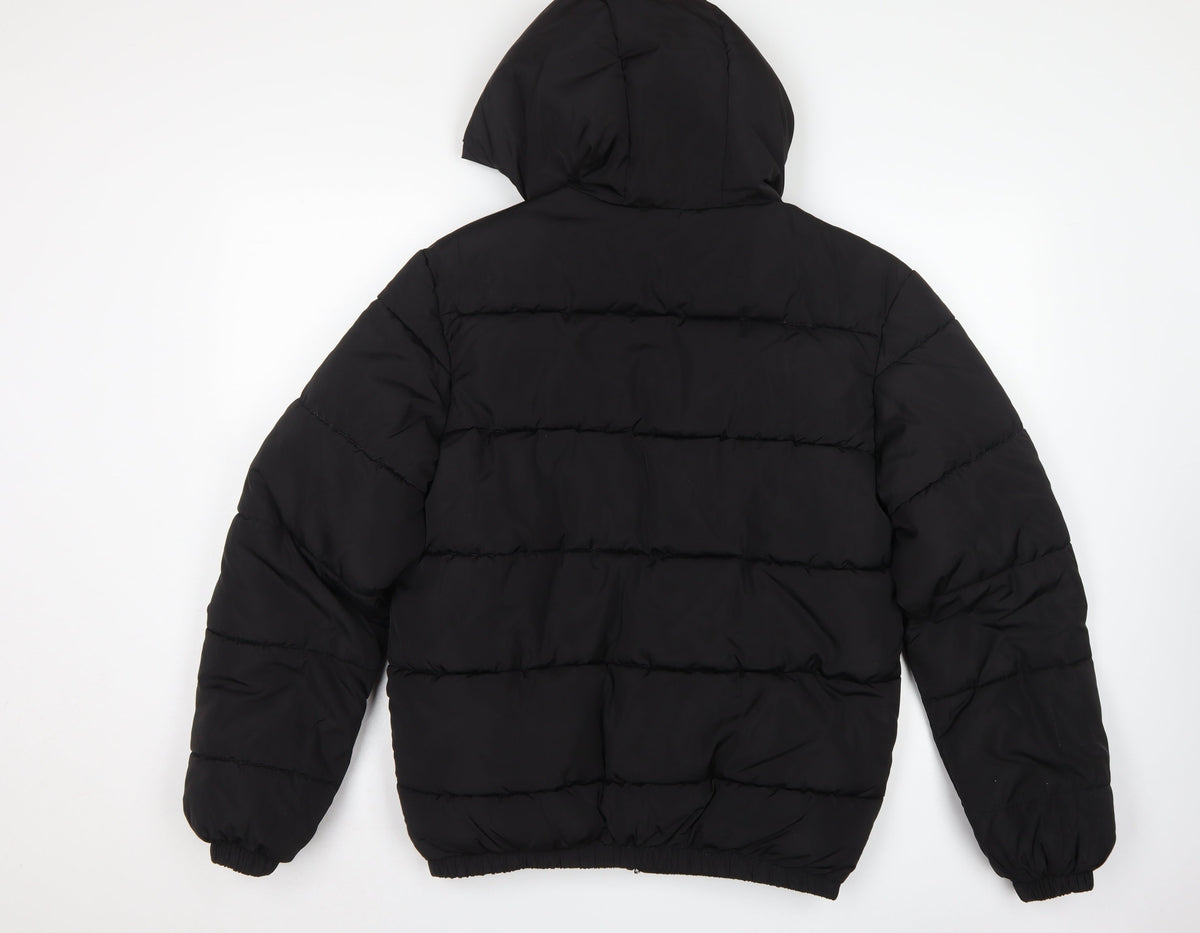H&M Men's Black S Hooded Puffer Jacket Quilted Full Zip