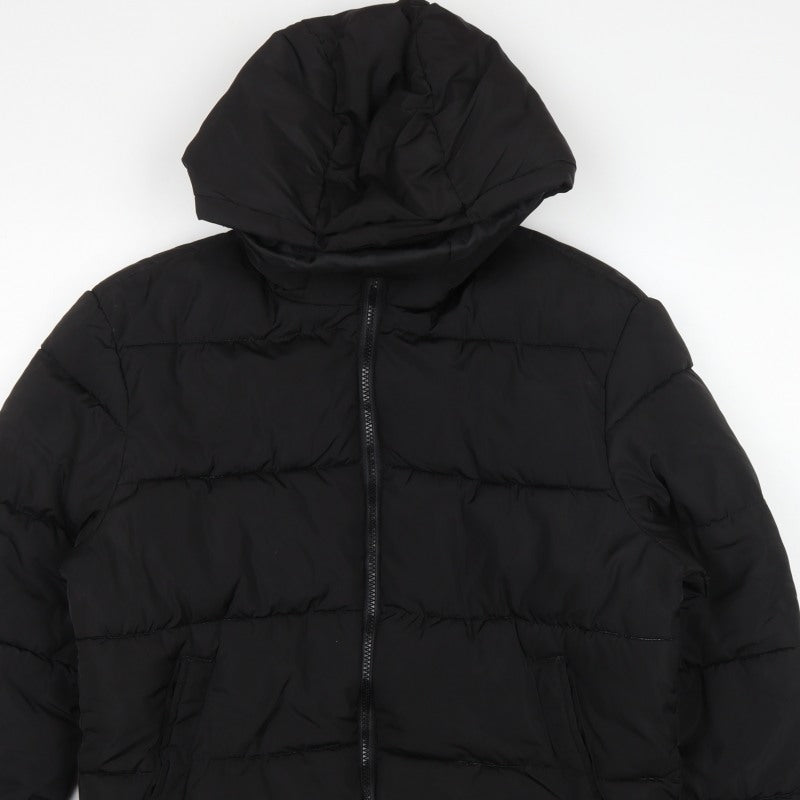 H&M Men's Black S Hooded Puffer Jacket Quilted Full Zip
