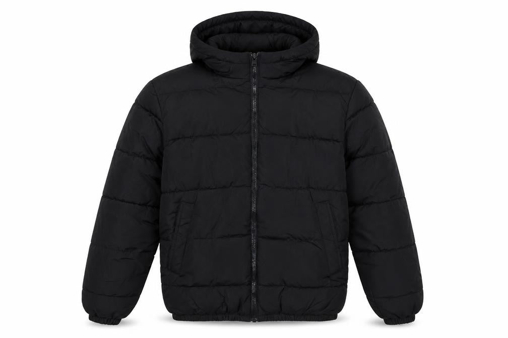 H&M Men's Black S Hooded Puffer Jacket Quilted Full Zip