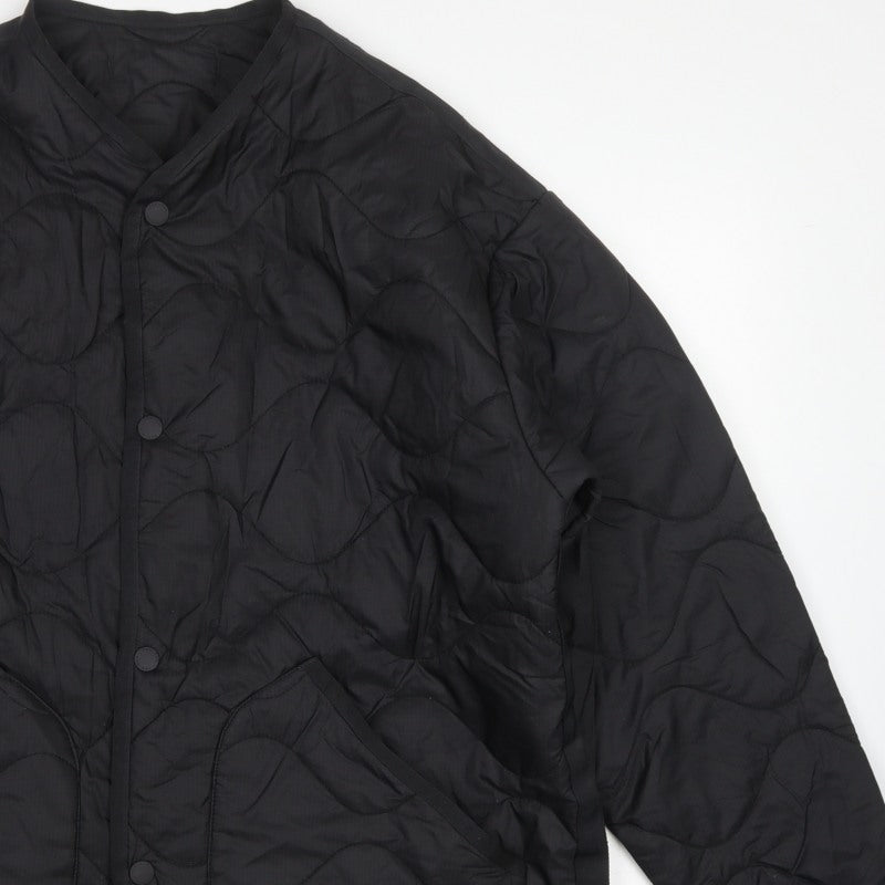 H&M Men's Black M Quilted Jacket Snap Front Pockets
