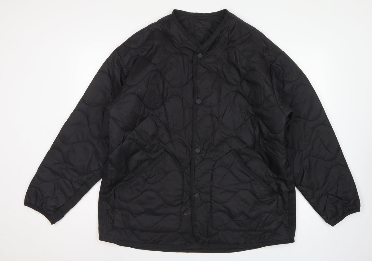 H&M Men's Black M Quilted Jacket Snap Front Pockets