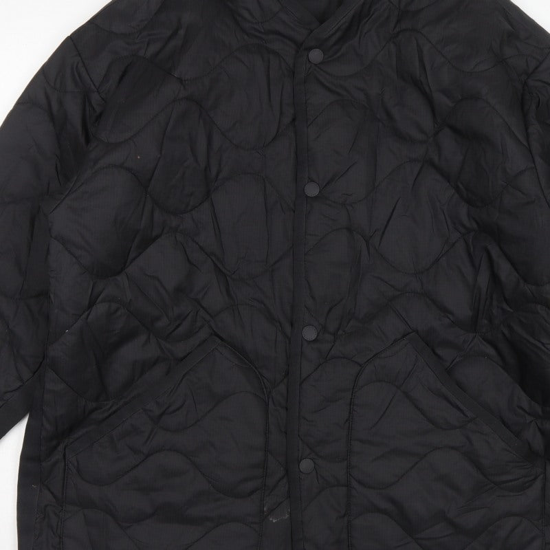 H&M Men's Black M Quilted Jacket Snap Front Pockets