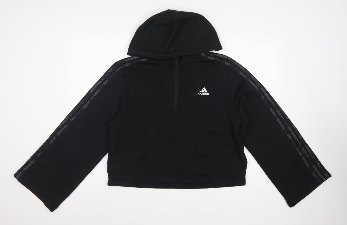 Adidas Women’s Black L 1/4 Zip Hooded Fleece Pullover Hoodie