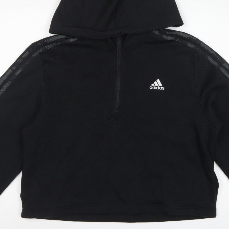 Adidas Women’s Black L 1/4 Zip Hooded Fleece Pullover Hoodie