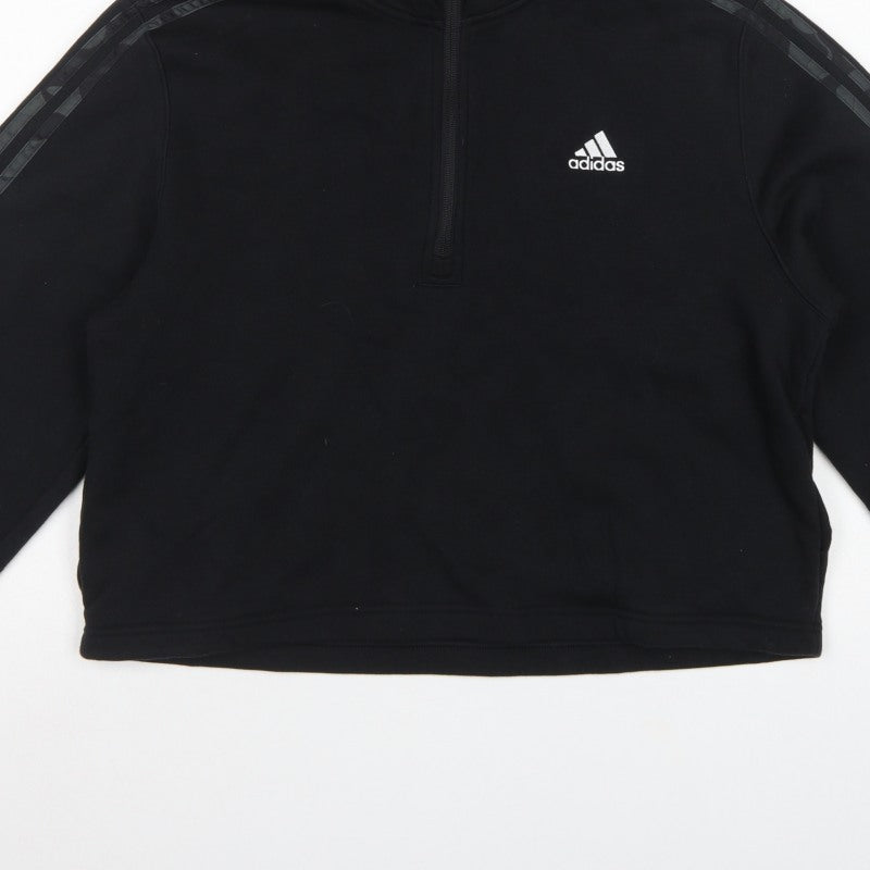 Adidas Women’s Black L 1/4 Zip Hooded Fleece Pullover Hoodie