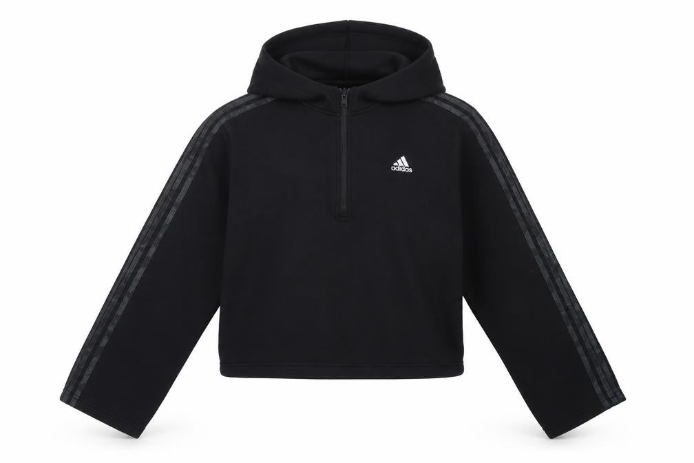 Adidas Women’s Black L 1/4 Zip Hooded Fleece Pullover Hoodie