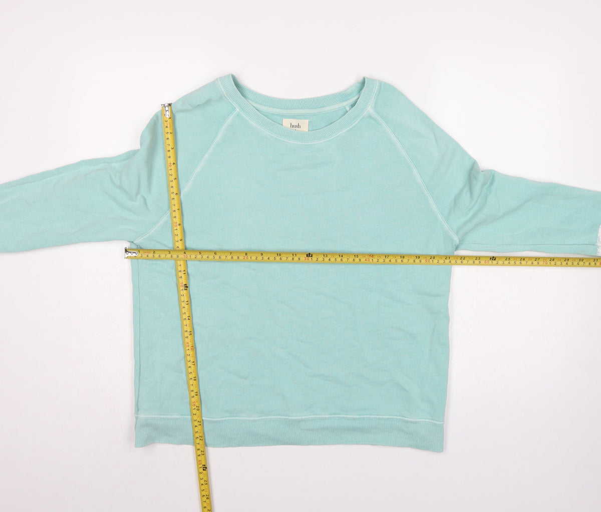 Hush Women’s Mint Green S Pullover Sweatshirt Raglan Stripe Cotton