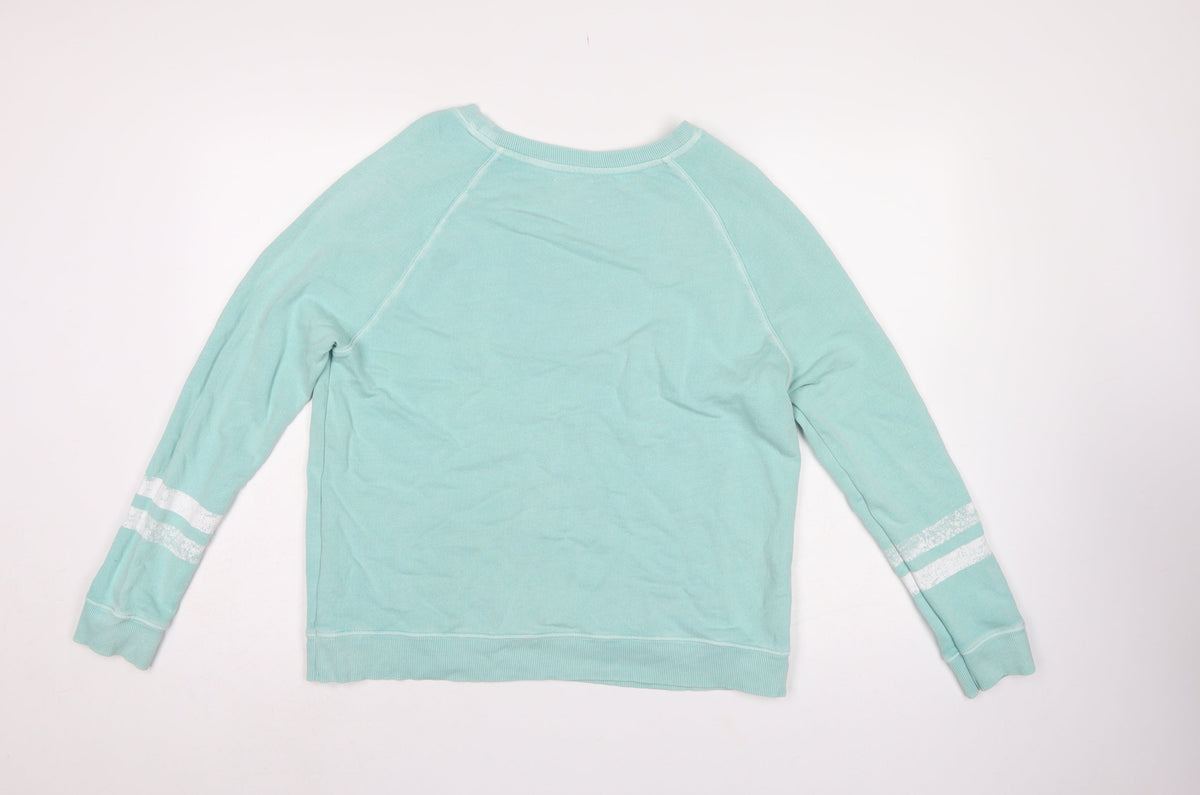 Hush Women’s Mint Green S Pullover Sweatshirt Raglan Stripe Cotton