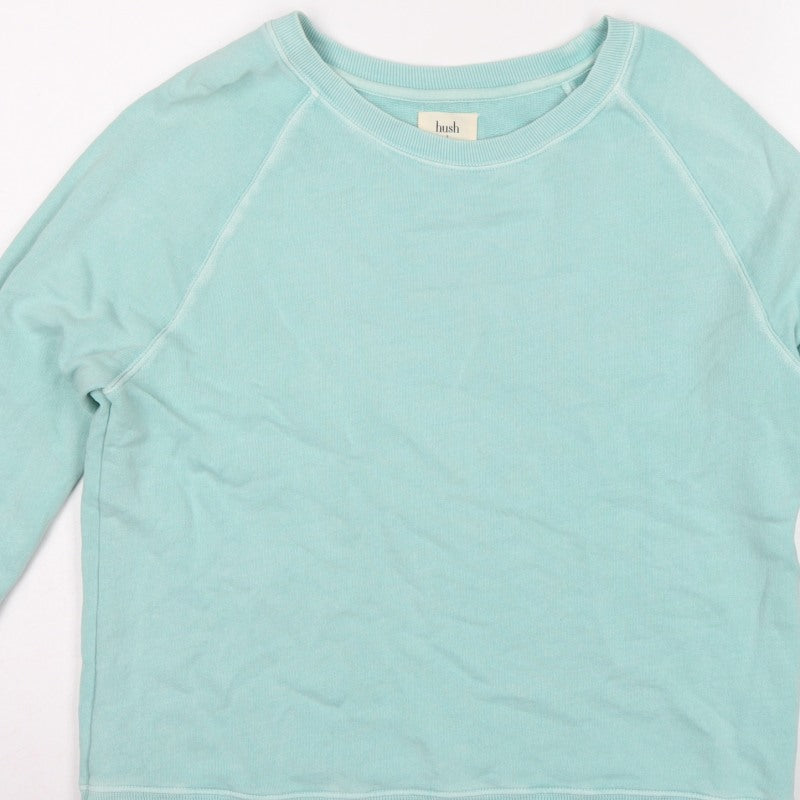 Hush Women’s Mint Green S Pullover Sweatshirt Raglan Stripe Cotton