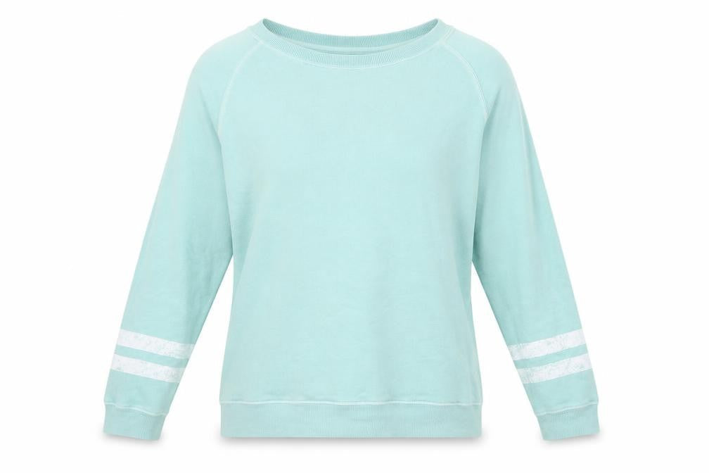 Hush Women’s Mint Green S Pullover Sweatshirt Raglan Stripe Cotton