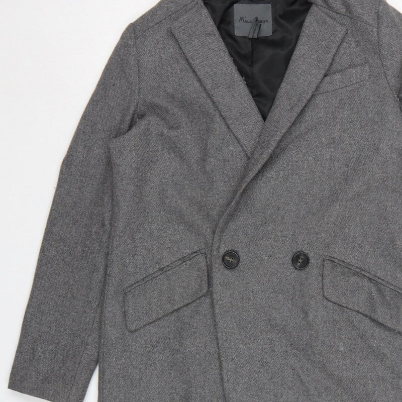 Micc Beirn Men's Grey Herringbone Long Overcoat Lined Size S