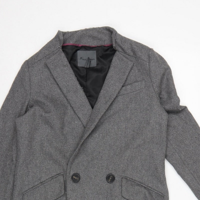 Micc Beirn Men's Grey Herringbone Long Overcoat Lined Size S