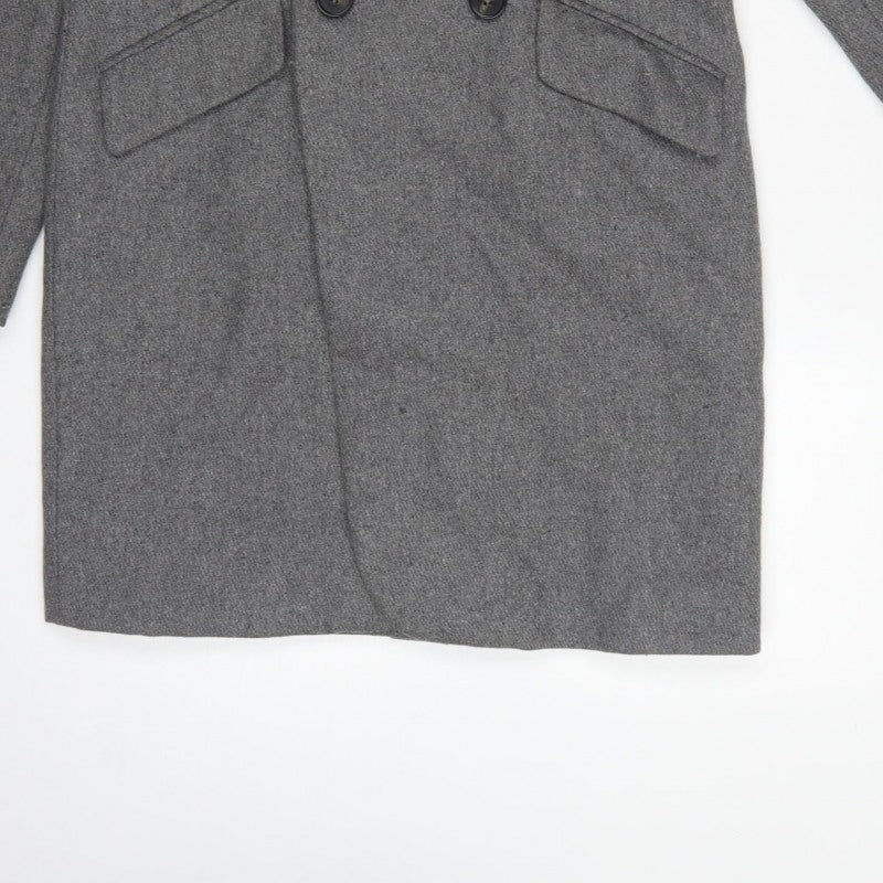Micc Beirn Men's Grey Herringbone Long Overcoat Lined Size S