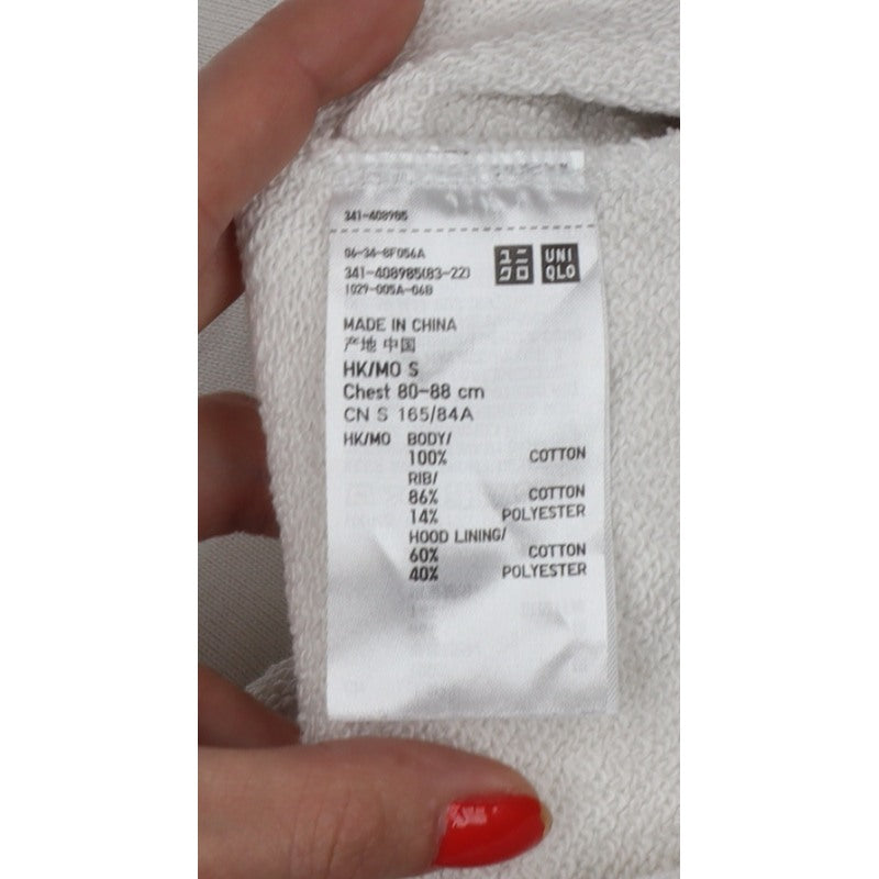 Uniqlo Women White S Pullover Hoodie Cotton Hooded Drawstring Pockets