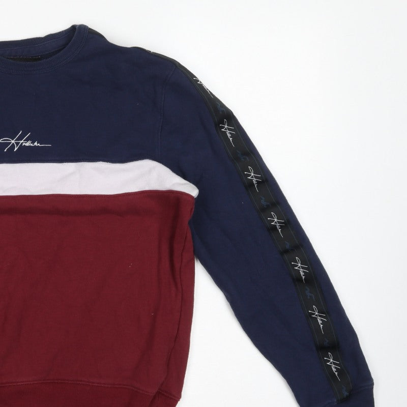 Hollister Men’s Small Navy Burgundy Colour Block Logo Crew Sweatshirt