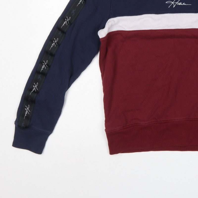 Hollister Men’s Small Navy Burgundy Colour Block Logo Crew Sweatshirt