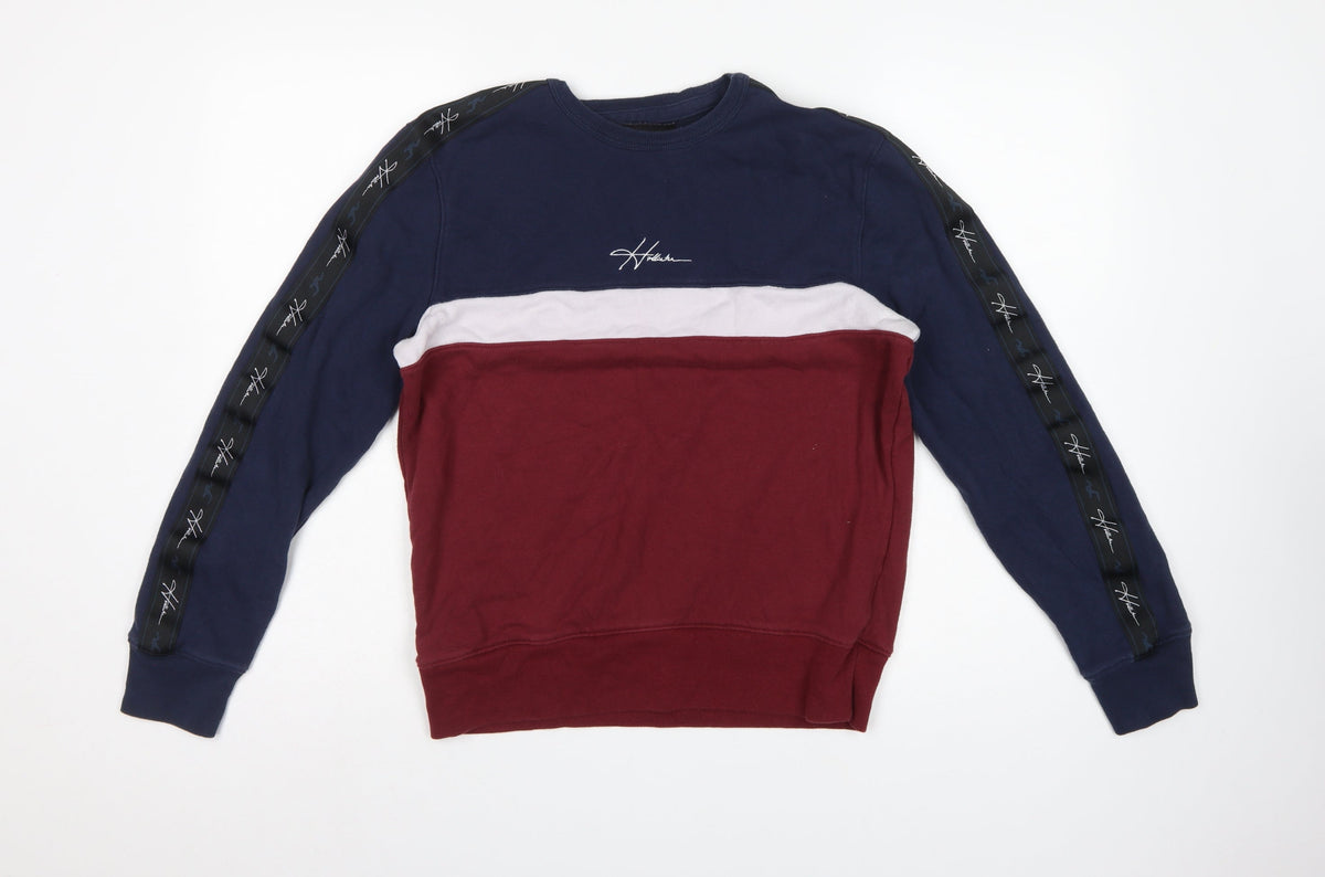 Hollister Men’s Small Navy Burgundy Colour Block Logo Crew Sweatshirt