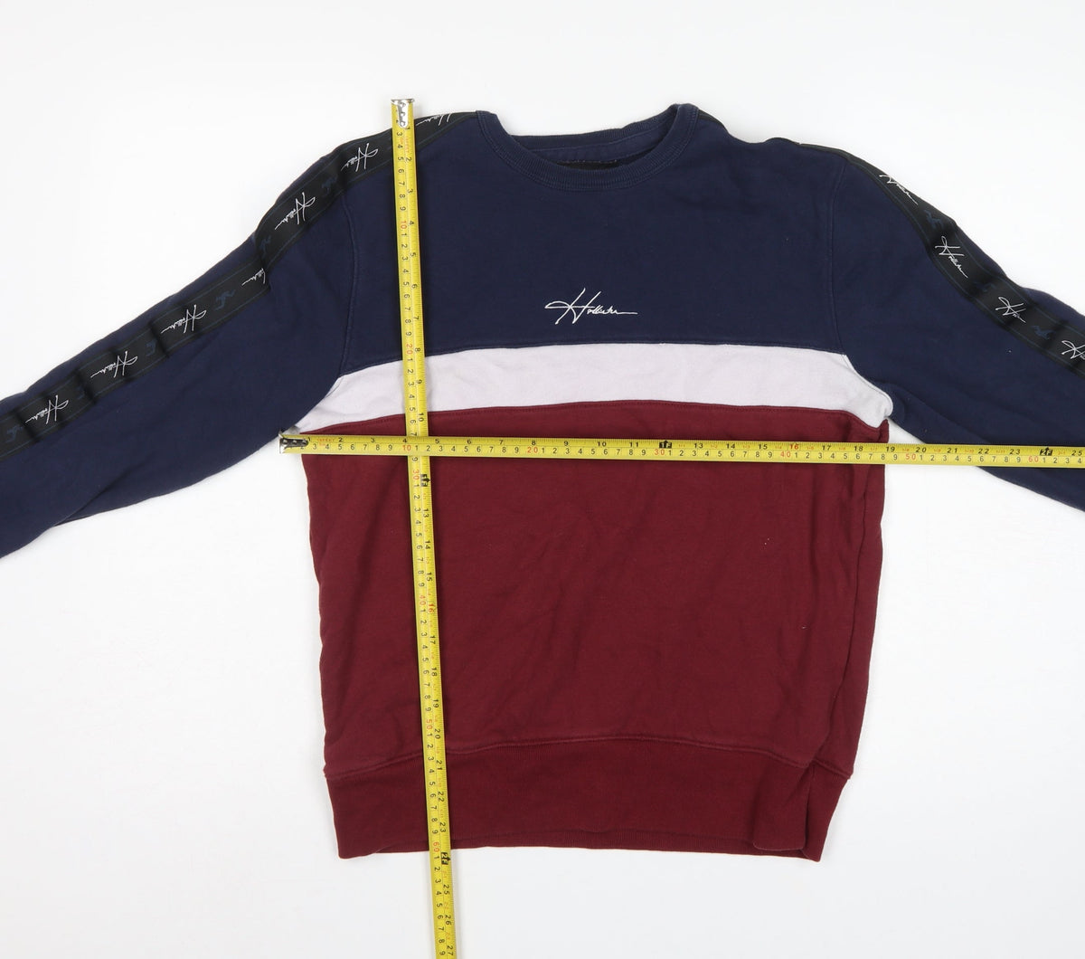 Hollister Men’s Small Navy Burgundy Colour Block Logo Crew Sweatshirt