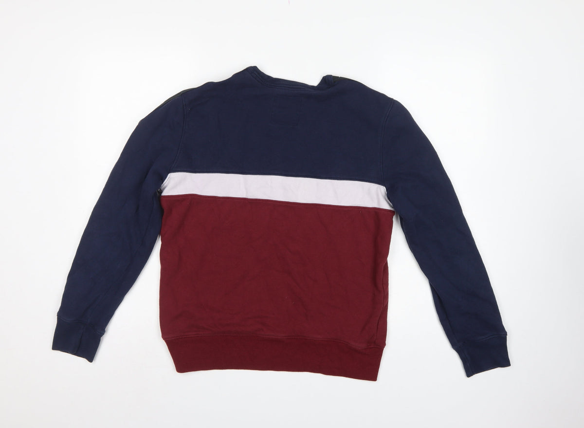 Hollister Men’s Small Navy Burgundy Colour Block Logo Crew Sweatshirt
