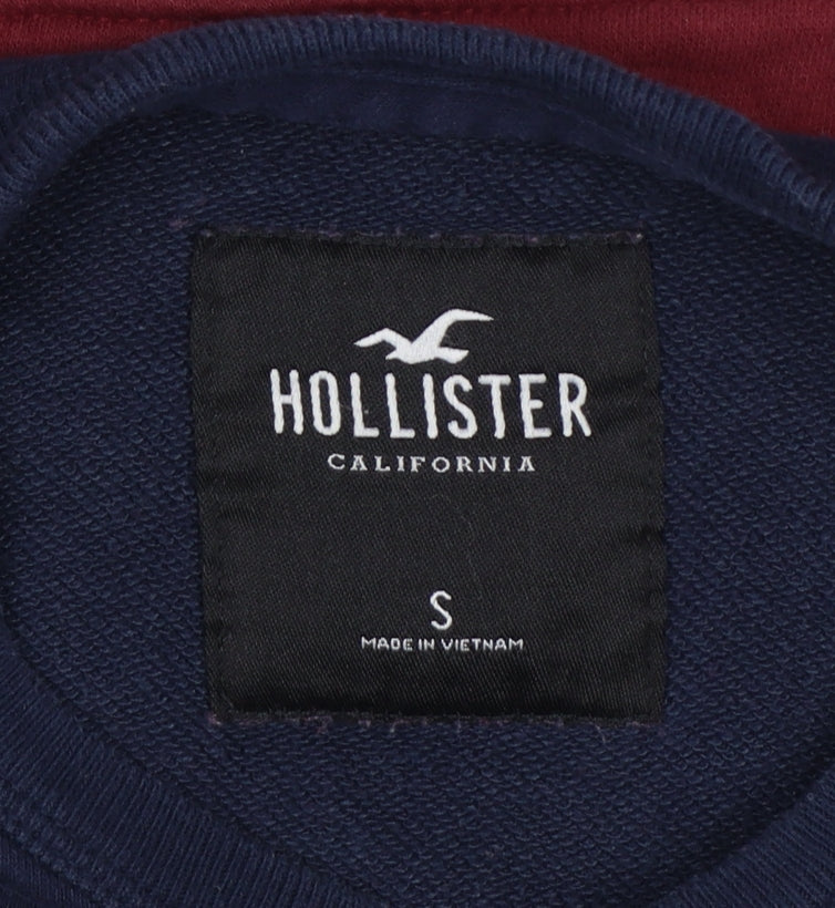 Hollister Men’s Small Navy Burgundy Colour Block Logo Crew Sweatshirt