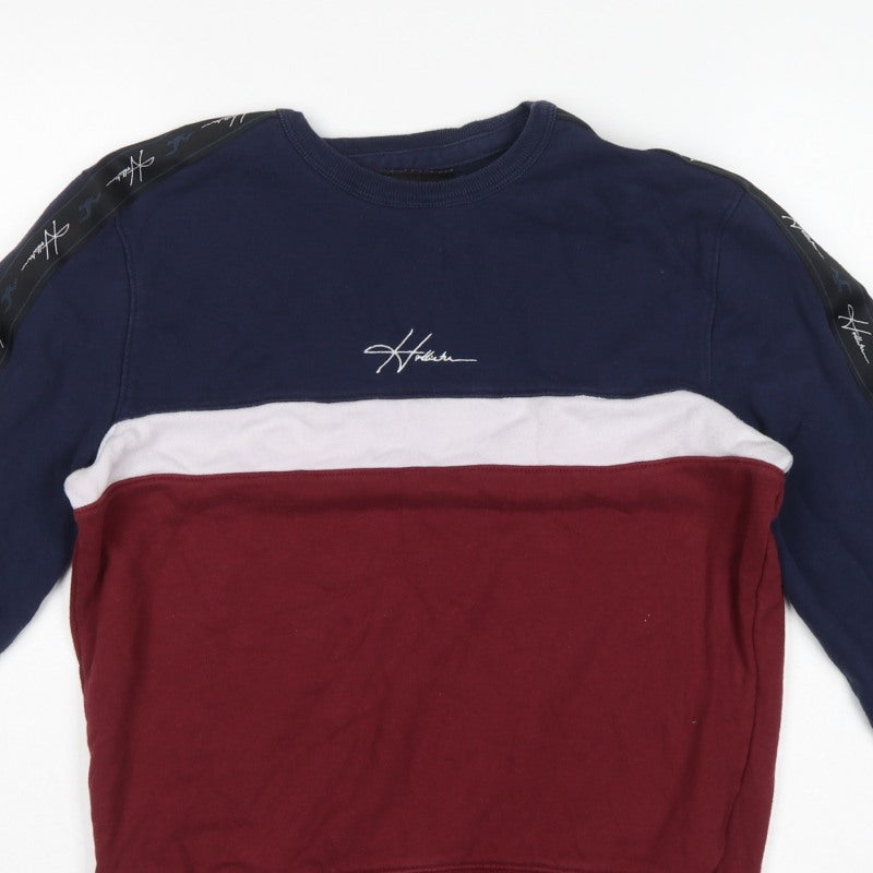 Hollister Men’s Small Navy Burgundy Colour Block Logo Crew Sweatshirt