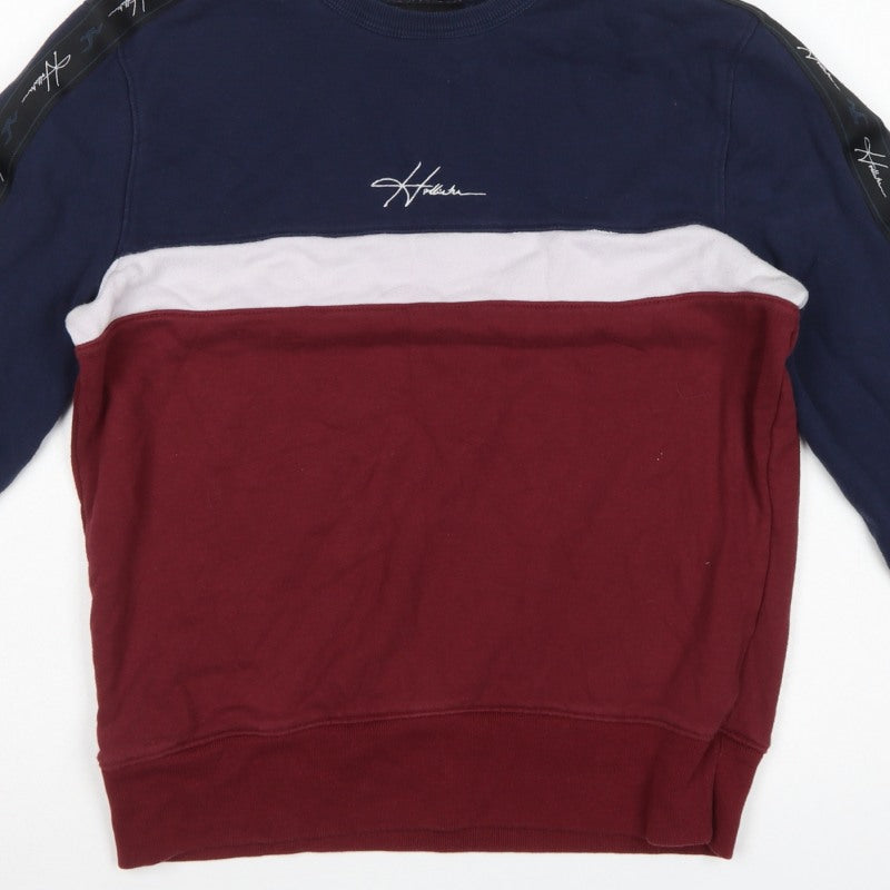 Hollister Men’s Small Navy Burgundy Colour Block Logo Crew Sweatshirt