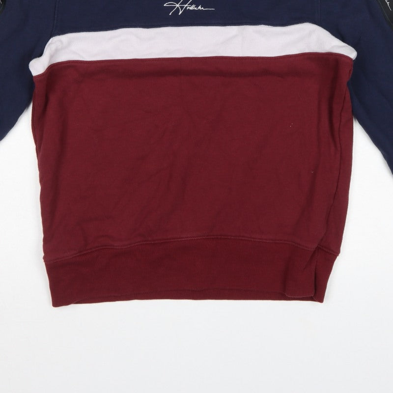 Hollister Men’s Small Navy Burgundy Colour Block Logo Crew Sweatshirt