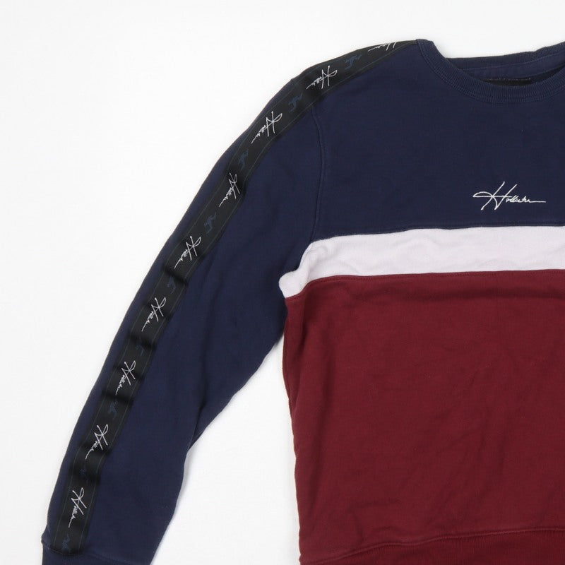 Hollister Men’s Small Navy Burgundy Colour Block Logo Crew Sweatshirt