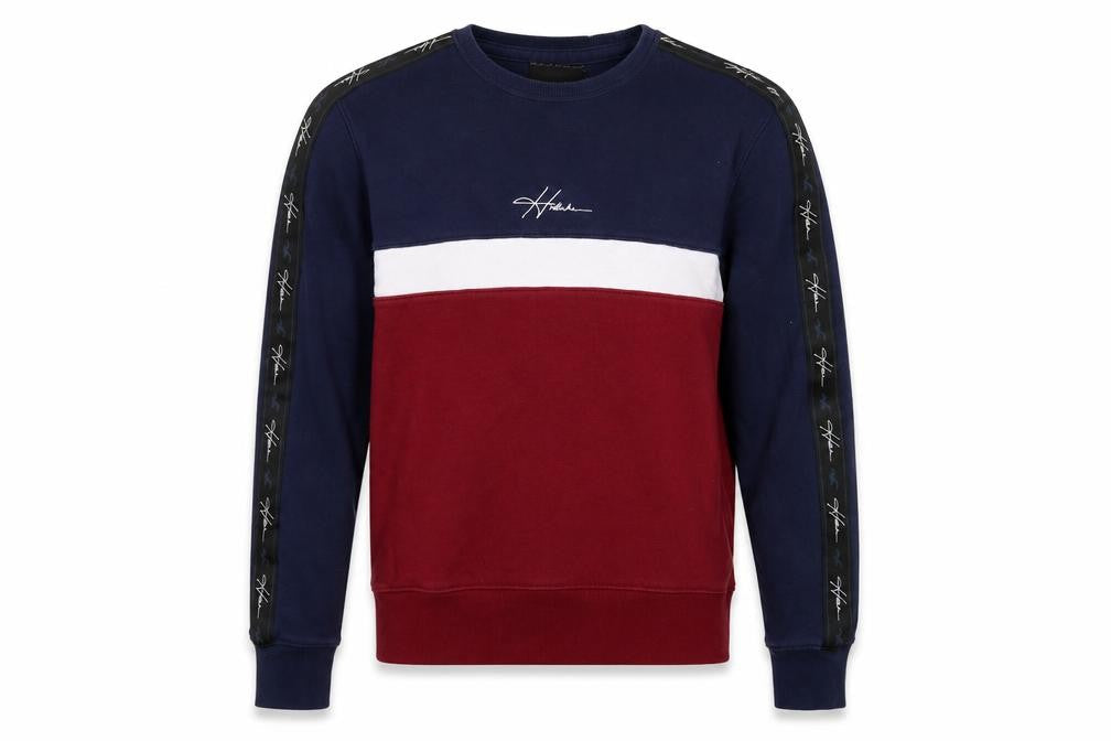 Hollister Men’s Small Navy Burgundy Colour Block Logo Crew Sweatshirt