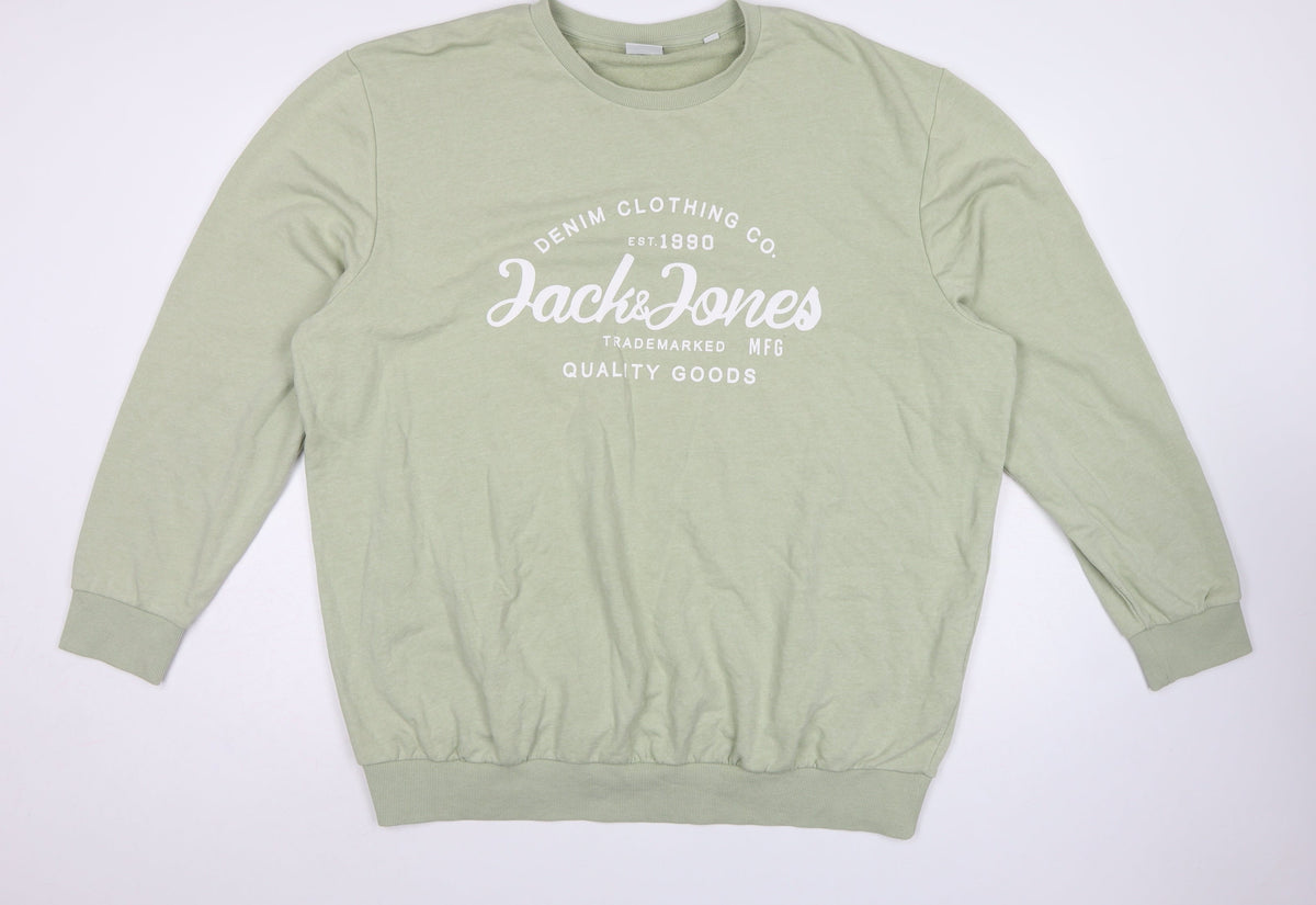 Jack & Jones Men’s Green 2XL Plus Fit Logo Graphic Crew Sweatshirt