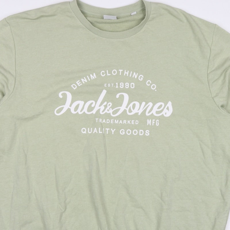 Jack & Jones Men’s Green 2XL Plus Fit Logo Graphic Crew Sweatshirt